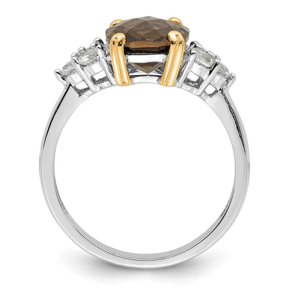 Brilliant Gemstones Sterling Silver with 14K Accent Rhodium-plated Smoky Quartz and White Topaz Ring