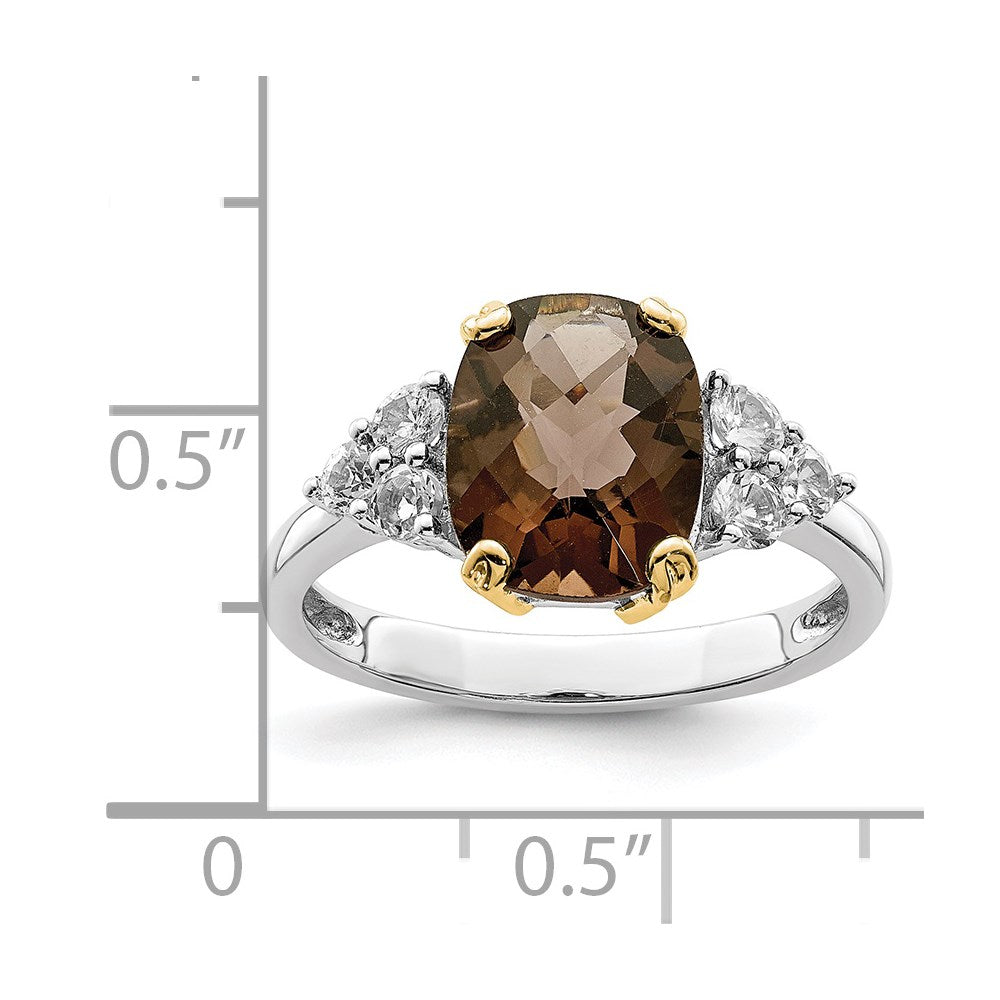 Brilliant Gemstones Sterling Silver with 14K Accent Rhodium-plated Smoky Quartz and White Topaz Ring