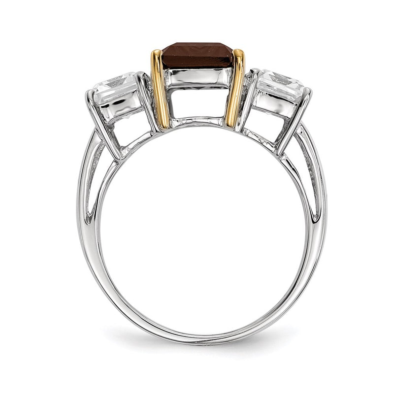 Sterling Silver & 14K Smoky Quartz and White Topaz Ring