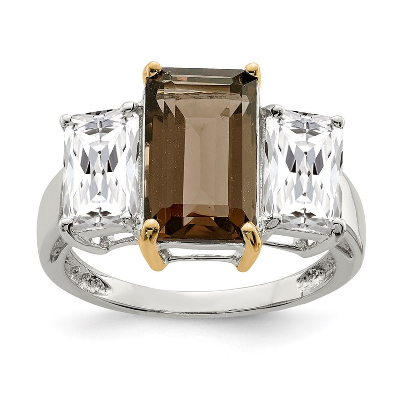 Sterling Silver & 14K Smoky Quartz and White Topaz Ring