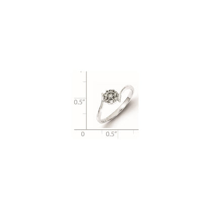 Sterling Silver Rhodium Polished Diamond Flower Ring