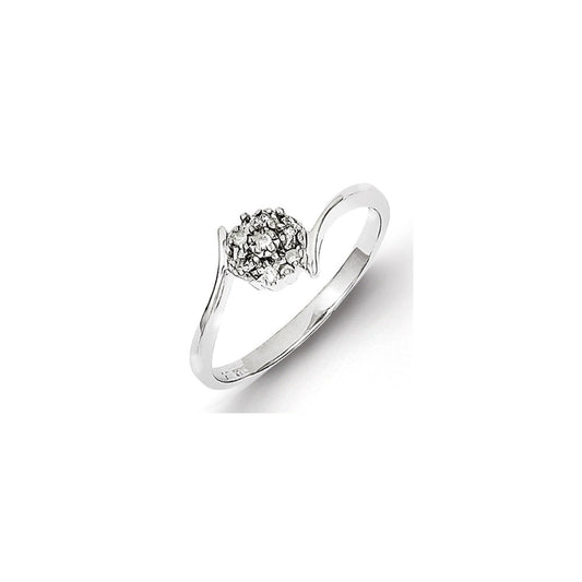 Sterling Silver Rhodium Polished Diamond Flower Ring