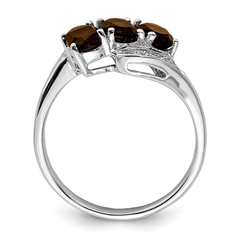 Sterling Silver Rhodium Smoky Quartz & Diamond Ring
