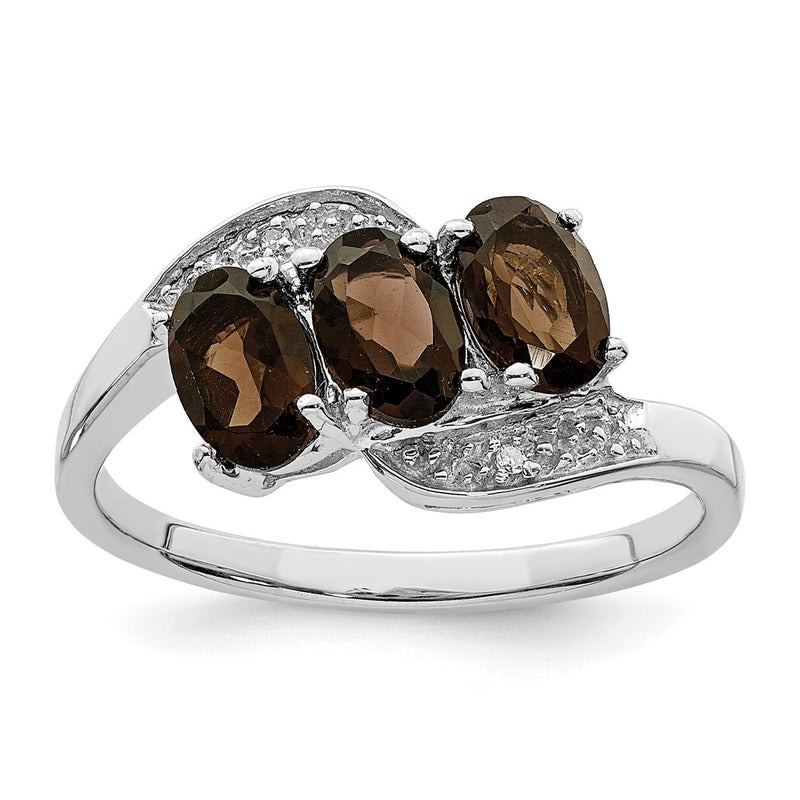 Sterling Silver Rhodium Smoky Quartz & Diamond Ring