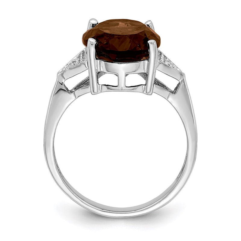 Sterling Silver Rhodium Smoky Quartz & Diamond Ring