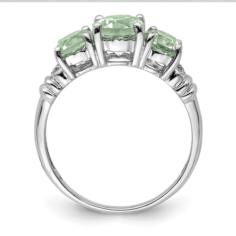 Sterling Silver Rhodium Green Quartz & Diamond Ring