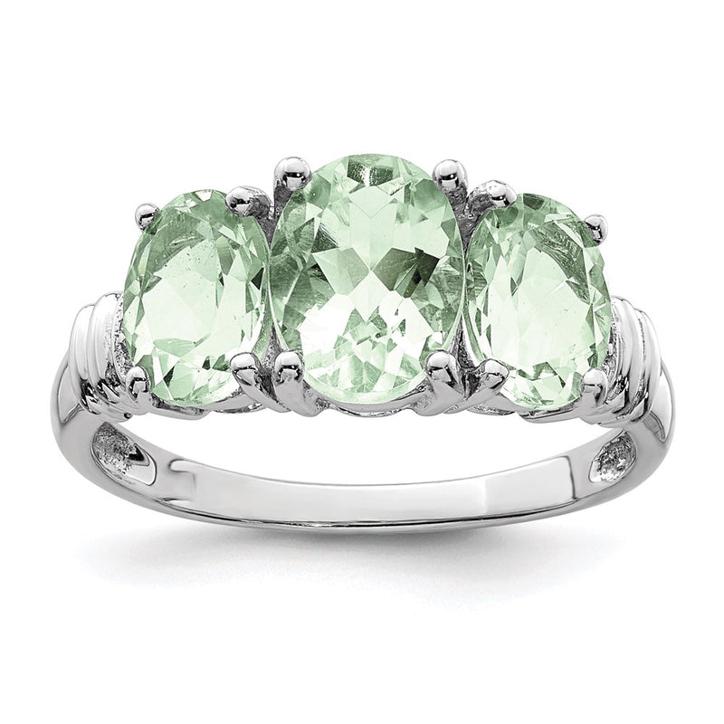 Sterling Silver Rhodium Green Quartz & Diamond Ring