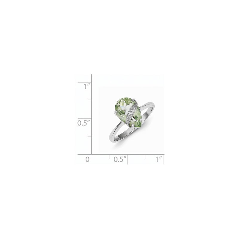 Sterling Silver Rhodium Pear Green Quartz & Diamond Ring