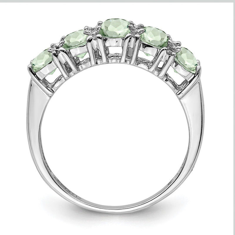 Sterling Silver Rhodium Green Quartz & Diamond Ring