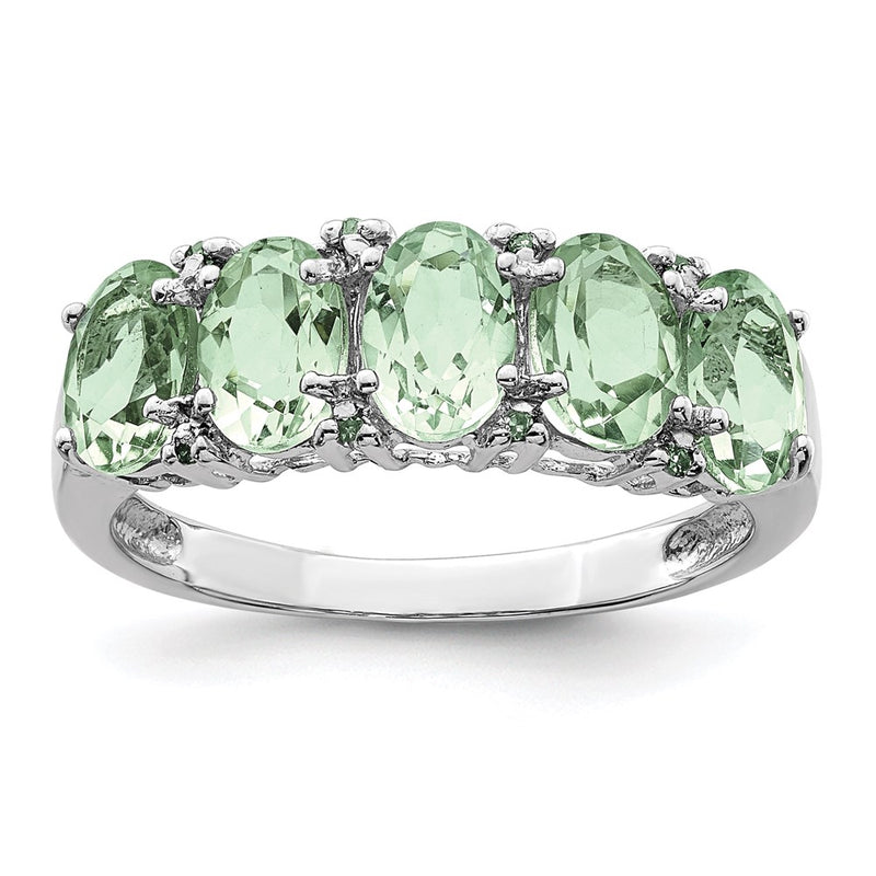 Sterling Silver Rhodium Green Quartz & Diamond Ring