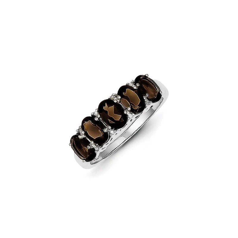 Sterling Silver Rhodium Smoky Quartz & Diamond Ring