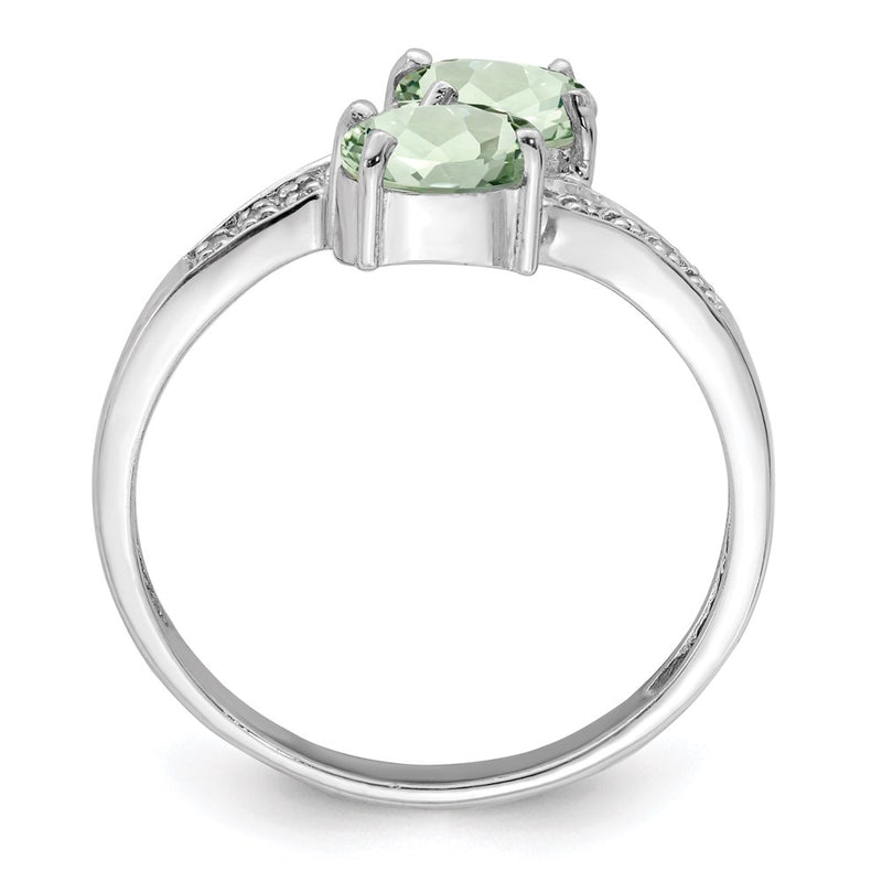 Sterling Silver Rhodium Green Quartz & Diamond Ring