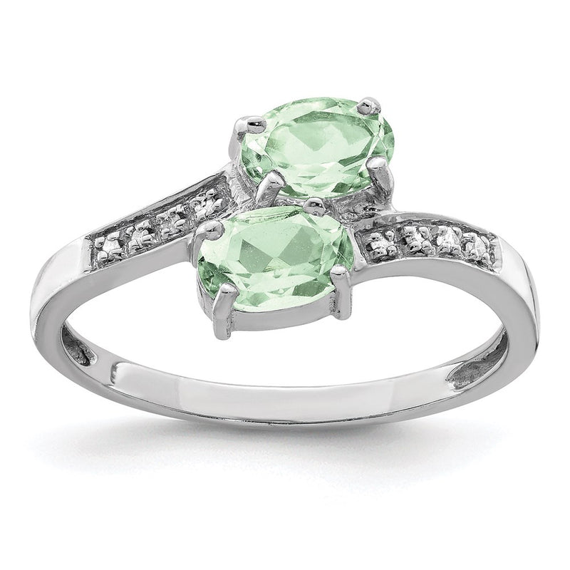 Sterling Silver Rhodium Green Quartz & Diamond Ring