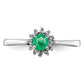 Sterling Silver Rhodium-plated Round Emerald & Diamond Ring
