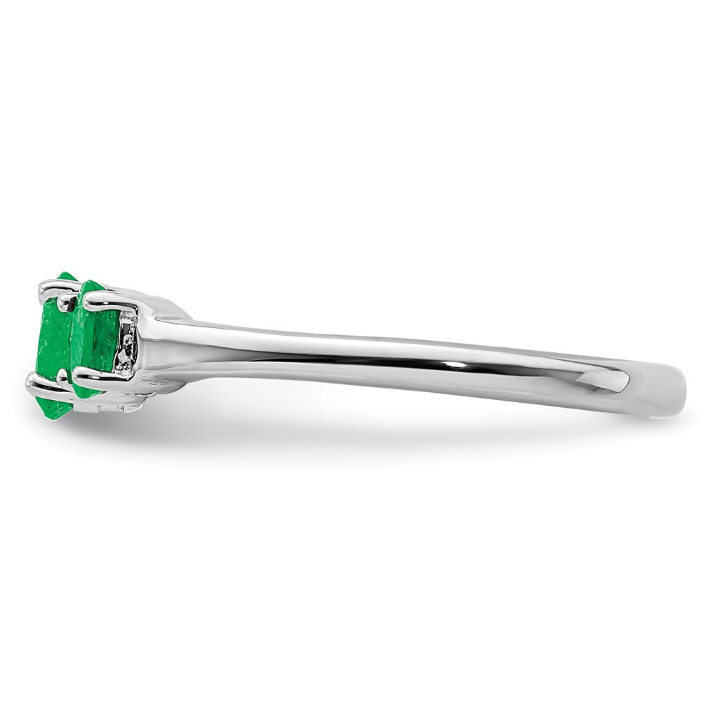 Sterling Silver Rhodium-plated Emerald 3 Stone and Diamond Ring