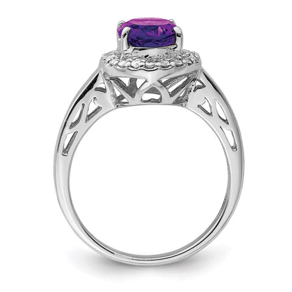 Sterling Silver Rhodium-plated Amethyst & Diamond Ring