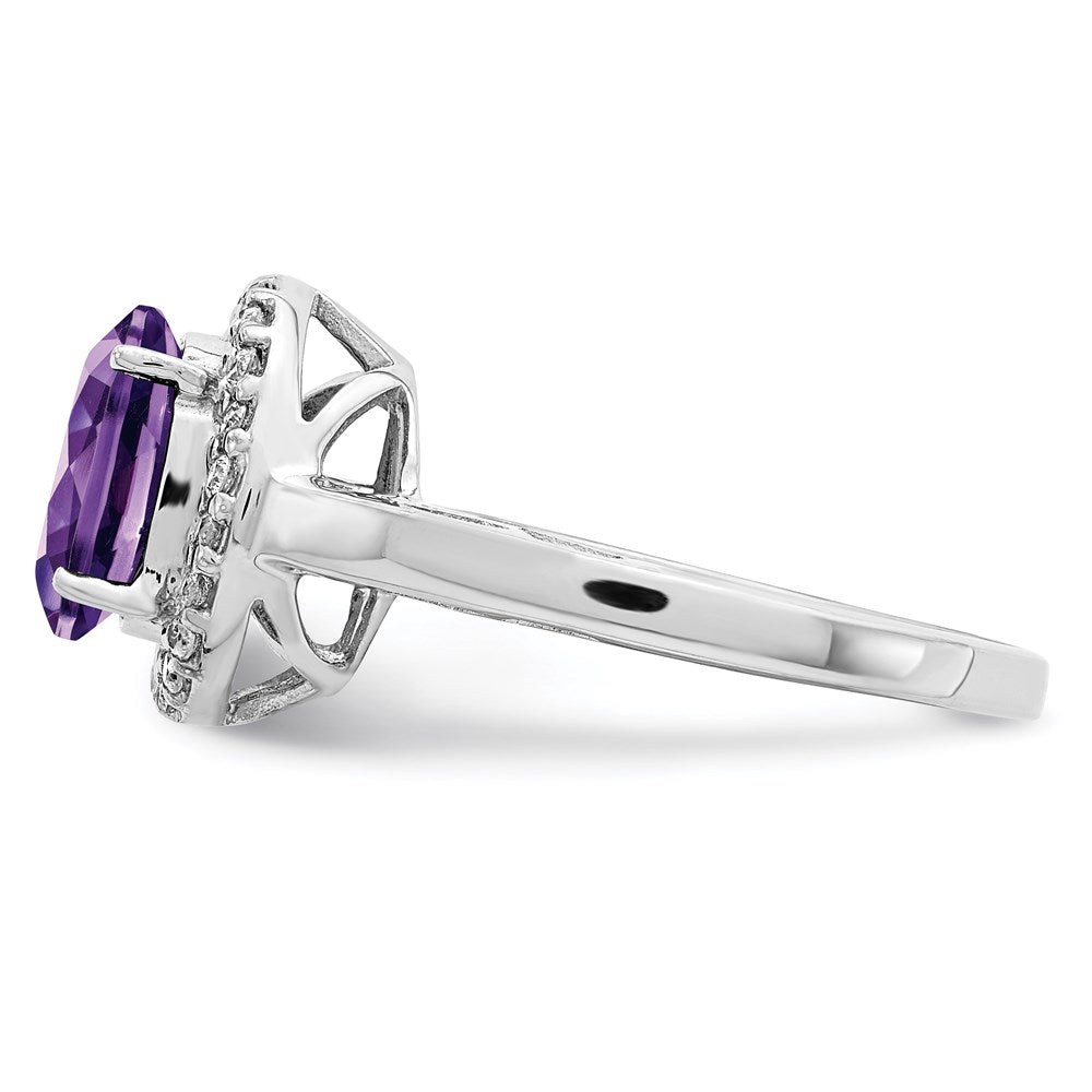 Sterling Silver Rhodium-plated Amethyst & Diamond Ring