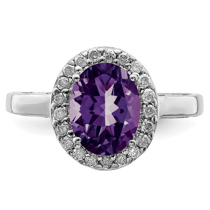 Sterling Silver Rhodium-plated Amethyst & Diamond Ring