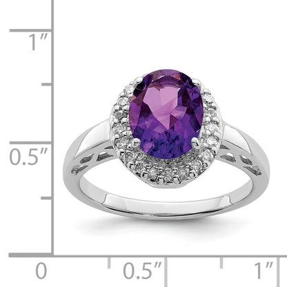 Sterling Silver Rhodium-plated Amethyst & Diamond Ring