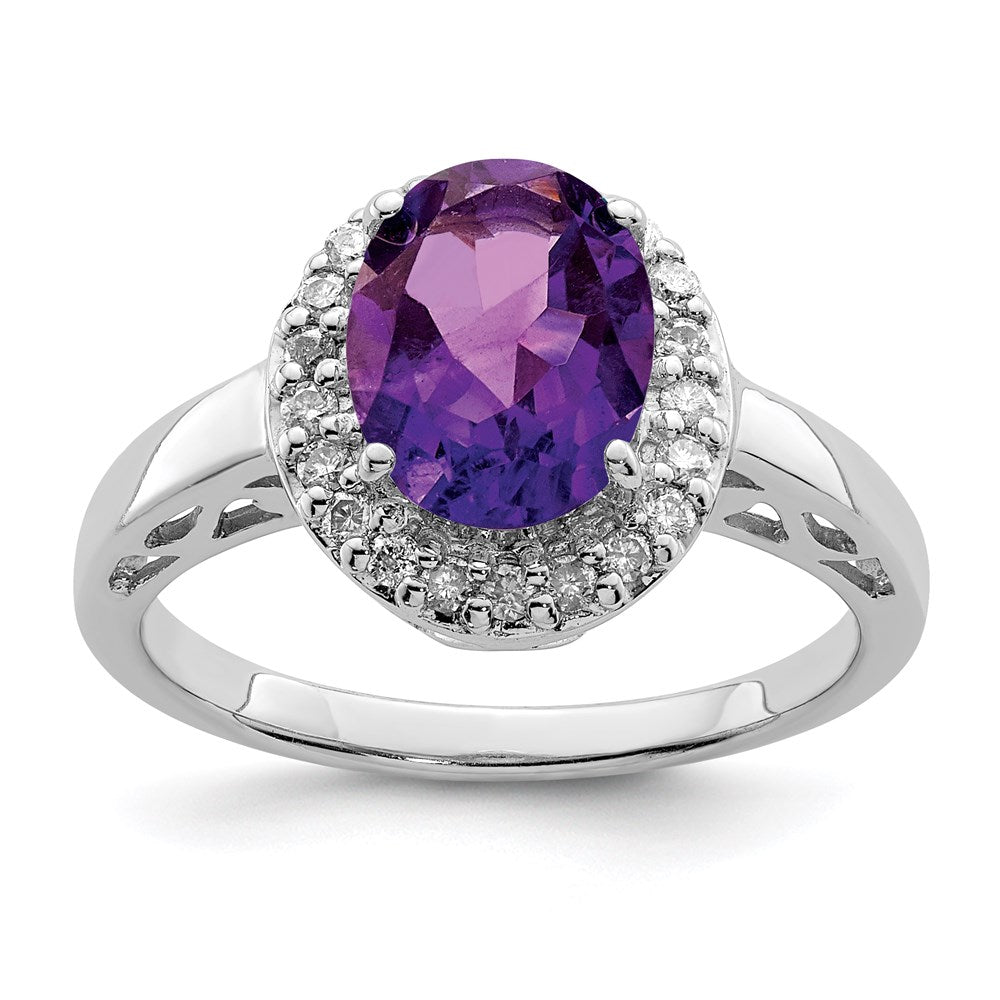 Sterling Silver Rhodium-plated Amethyst & Diamond Ring