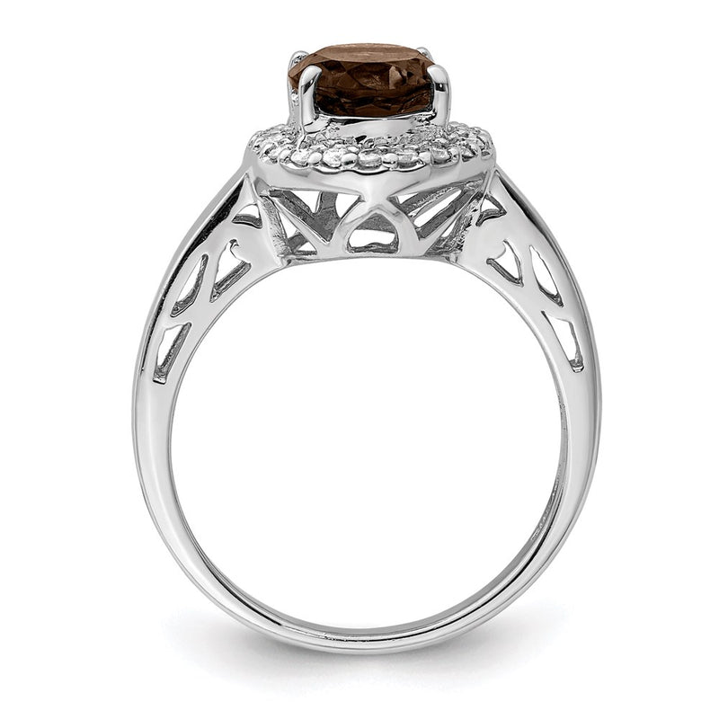 Sterling Silver Rhodium Smoky Quartz & Diamond Ring