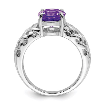 Sterling Silver Rhodium-plated Amethyst Ring