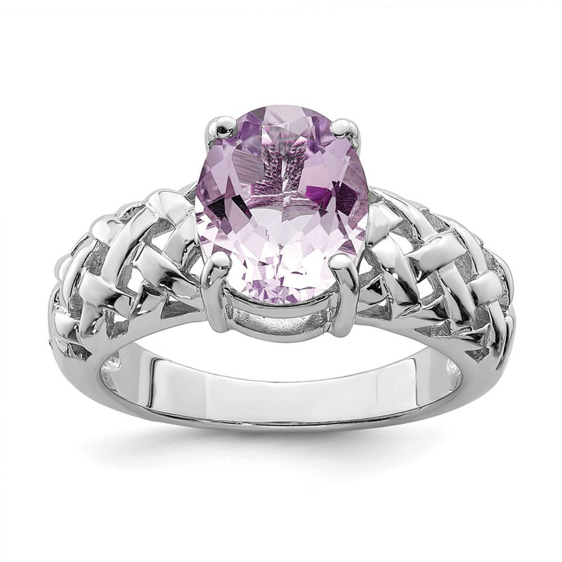 Sterling Silver Rhodium Pink Quartz Ring