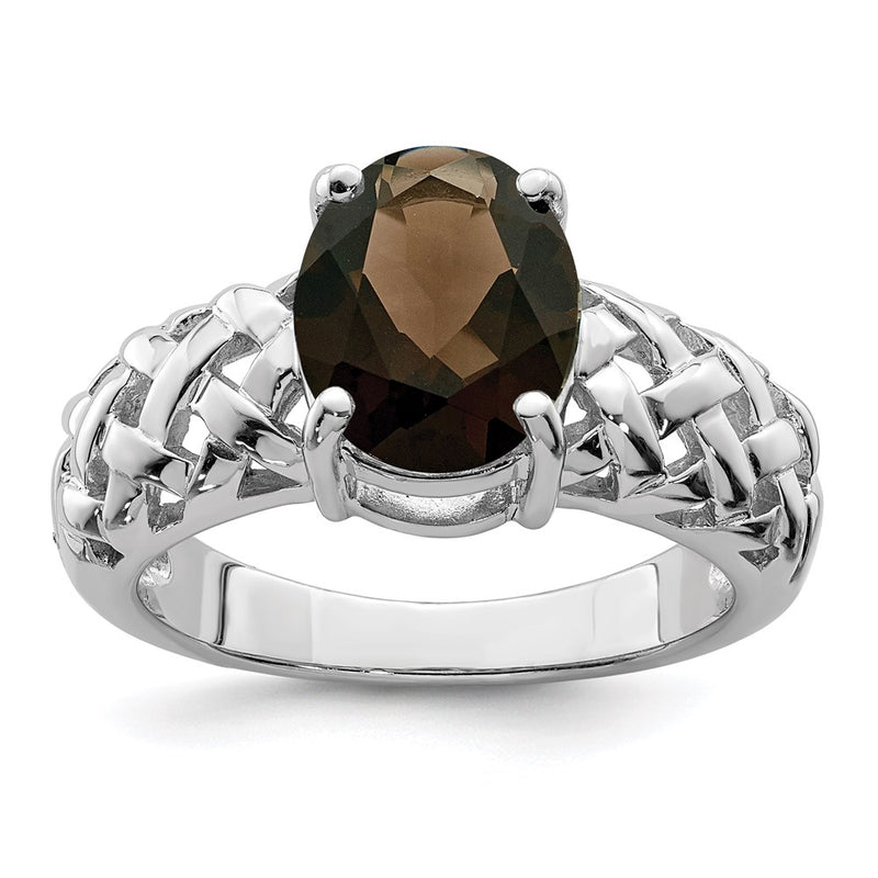 Sterling Silver Rhodium Smoky Quartz Ring