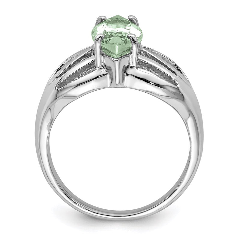 Sterling Silver Rhodium Green Quartz Ring