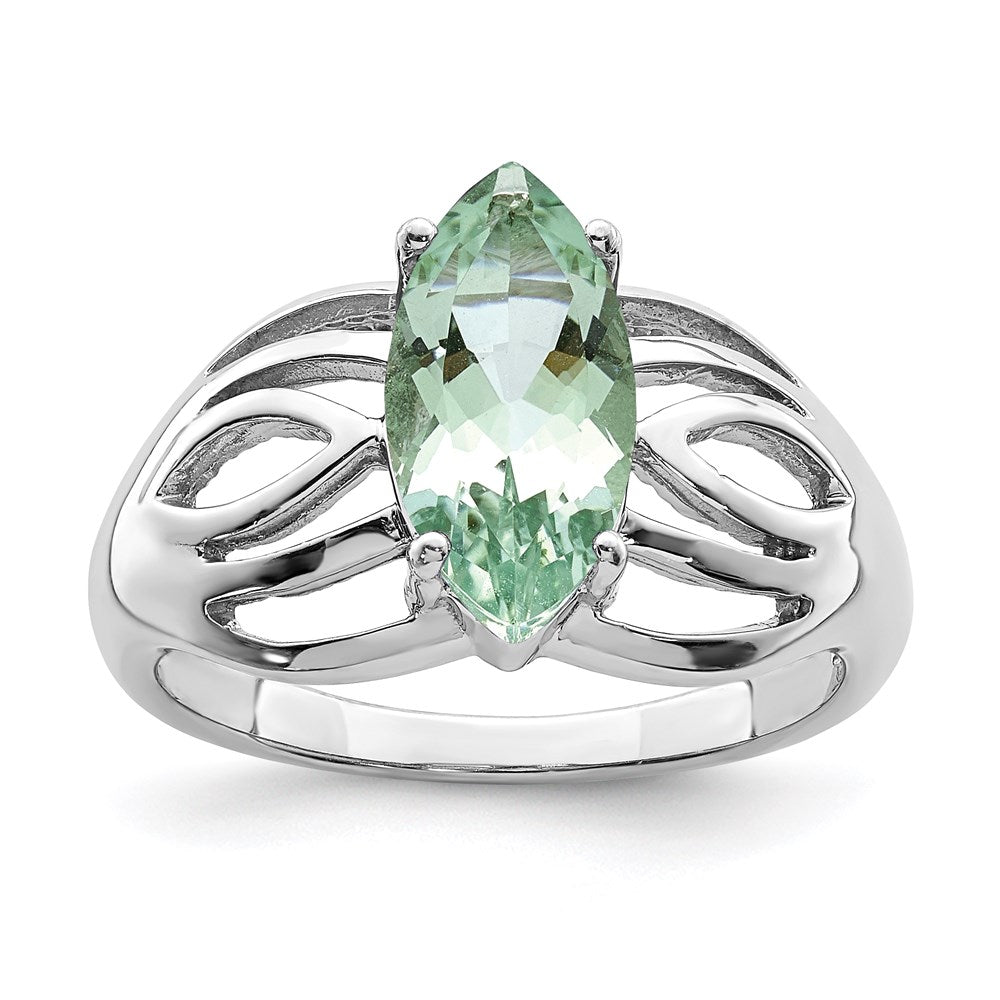 Sterling Silver Rhodium Green Quartz Ring