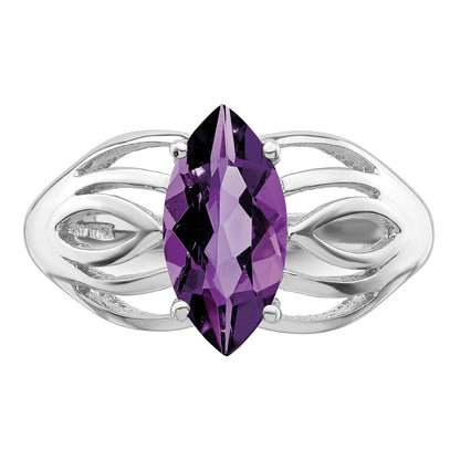 Sterling Silver Rhodium-plated Amethyst Ring