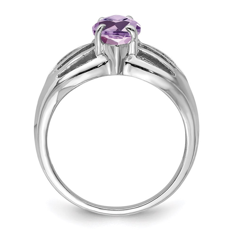 Sterling Silver Rhodium Pink Quartz Ring