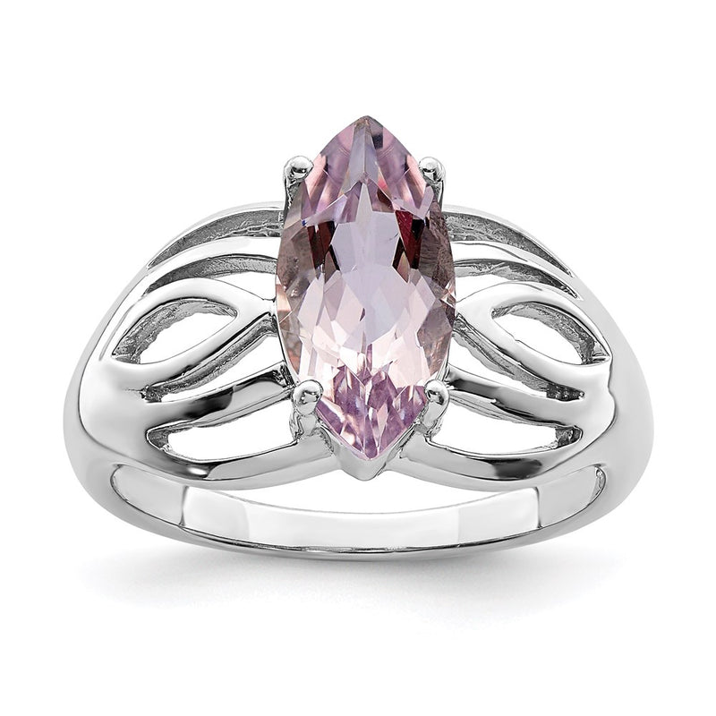 Sterling Silver Rhodium Pink Quartz Ring