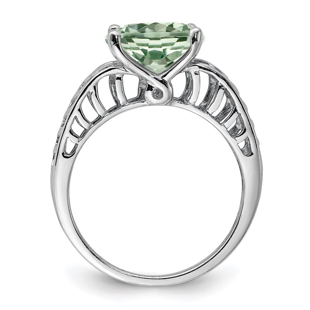 Sterling Silver Rhodium Green Quartz Ring