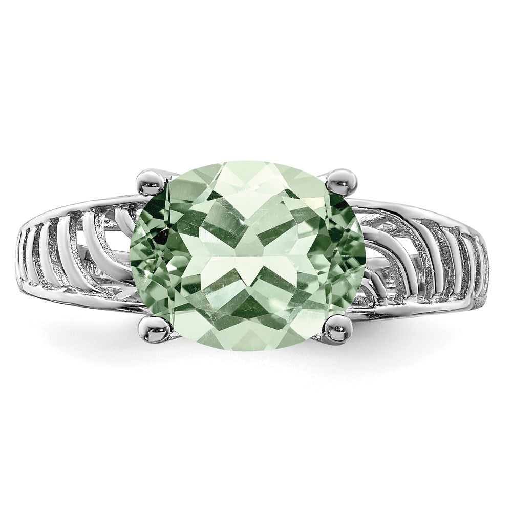 Sterling Silver Rhodium Green Quartz Ring