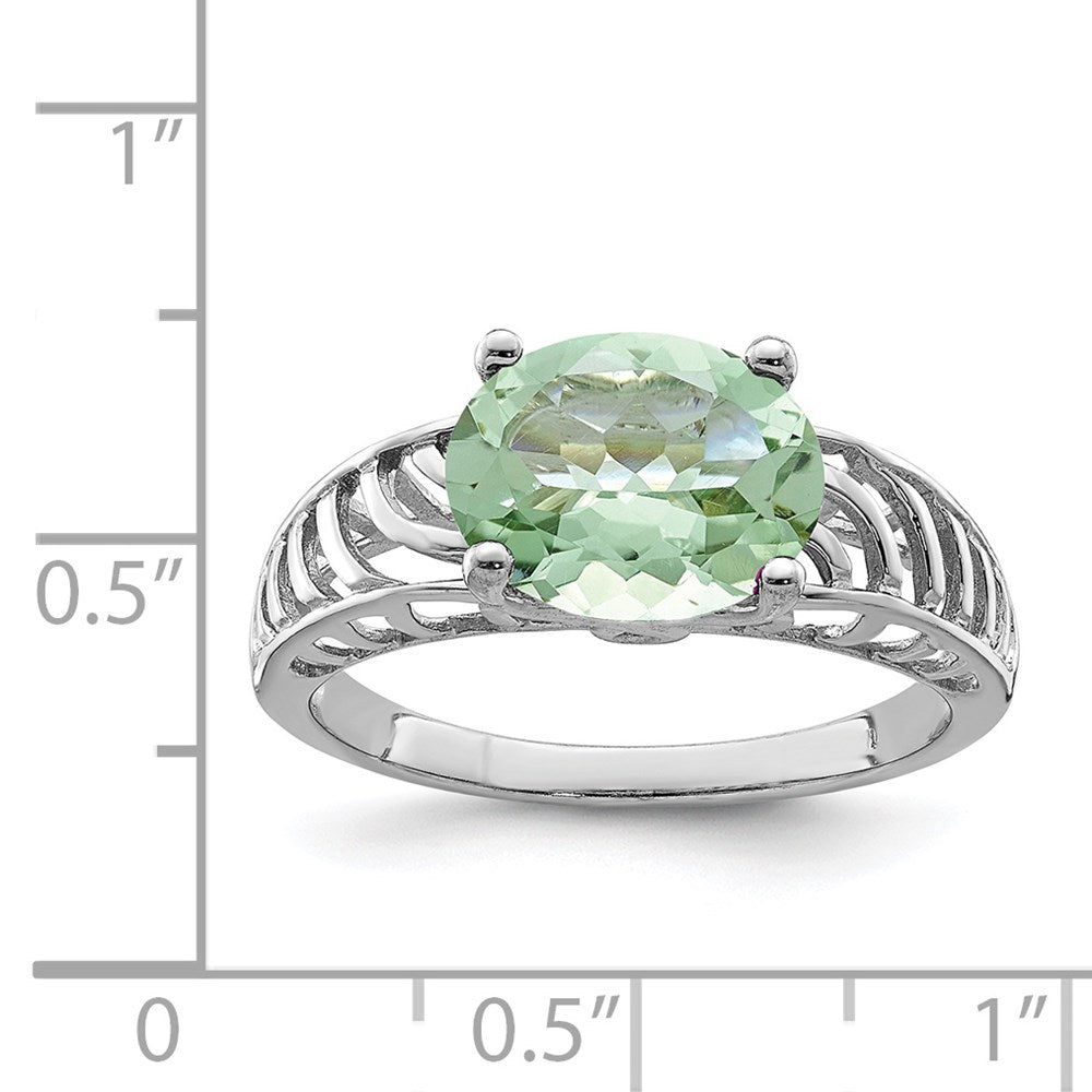 Sterling Silver Rhodium Green Quartz Ring