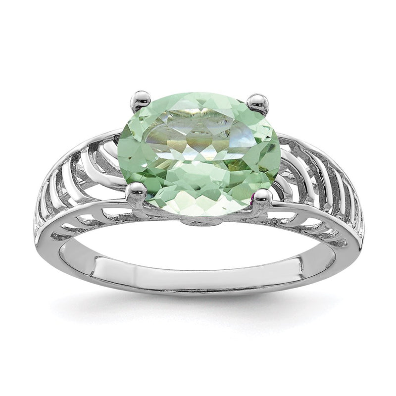 Sterling Silver Rhodium Green Quartz Ring