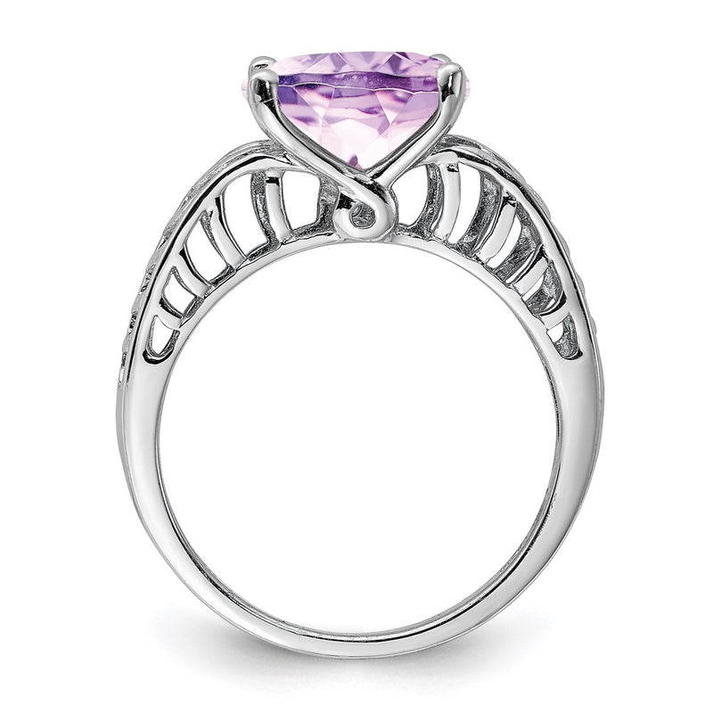 Sterling Silver Rhodium Pink Quartz Ring