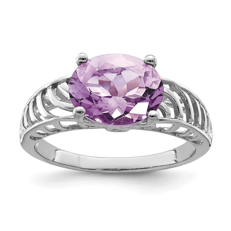 Sterling Silver Rhodium Pink Quartz Ring