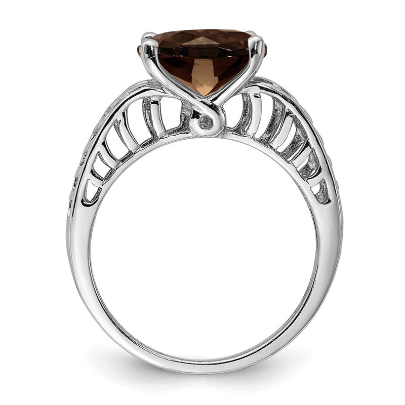 Sterling Silver Rhodium Smoky Quartz Ring