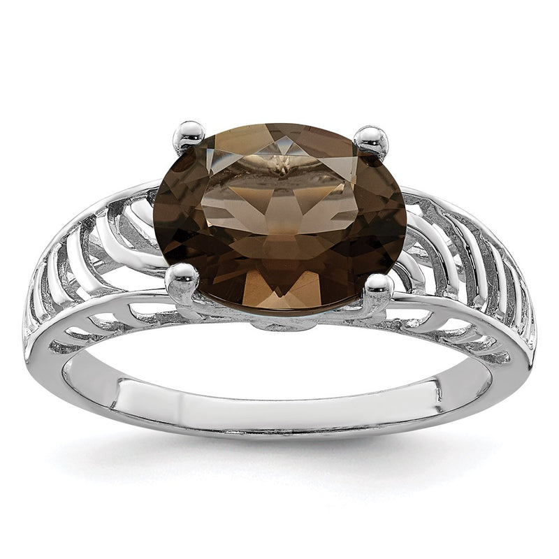 Sterling Silver Rhodium Smoky Quartz Ring