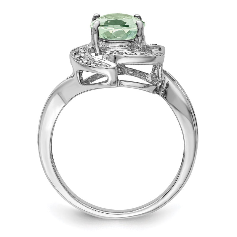 Sterling Silver Rhodium Green Quartz & Diamond Ring