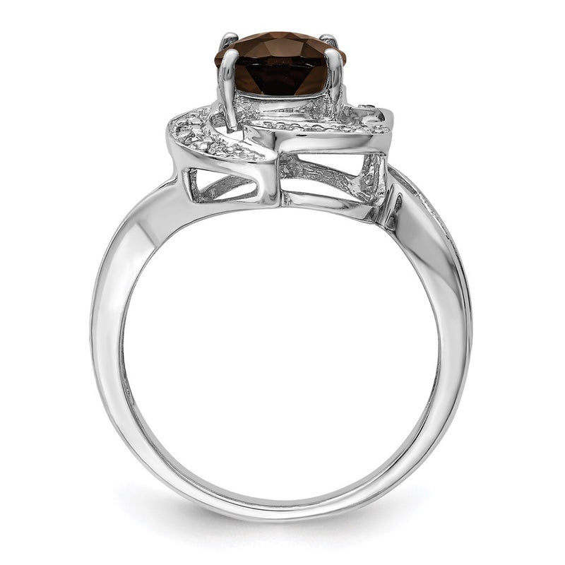 Sterling Silver Rhodium Smoky Quartz & Diamond Ring