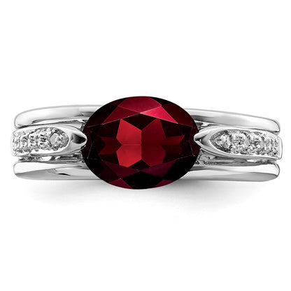 Sterling Silver Rhodium-plated Garnet & Diamond Ring