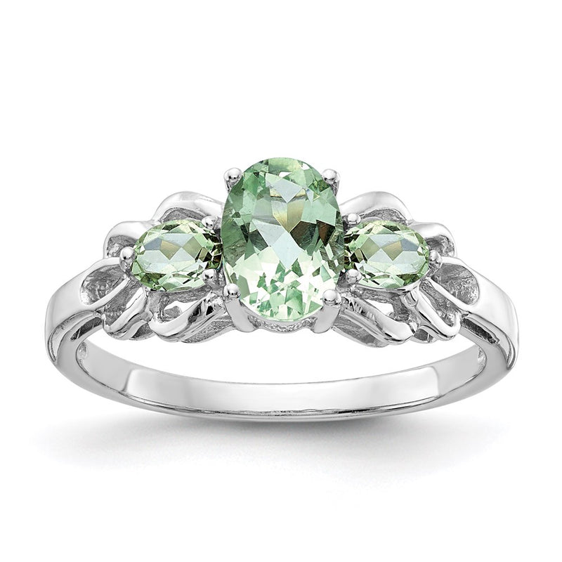 Sterling Silver Rhodium Green Quartz Ring