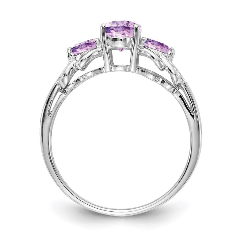 Sterling Silver Rhodium Pink Quartz Ring