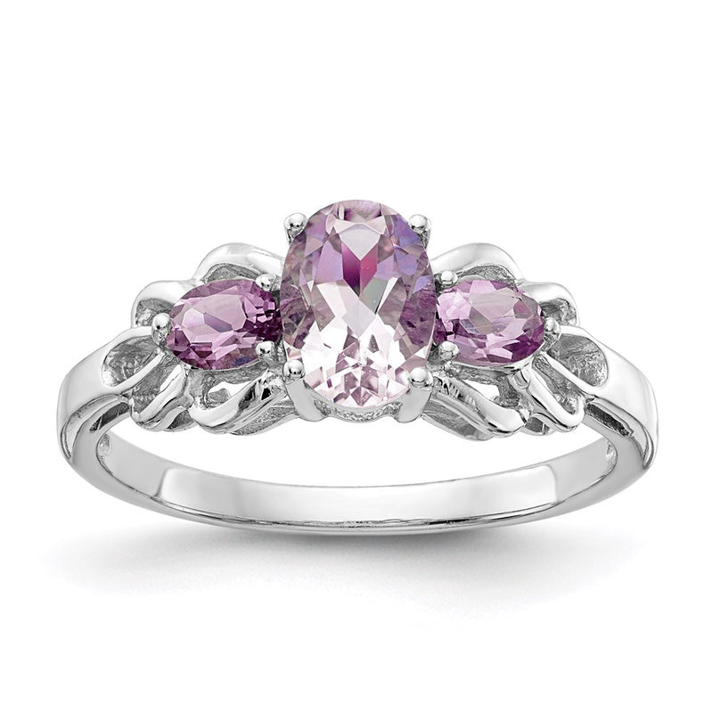 Sterling Silver Rhodium Pink Quartz Ring