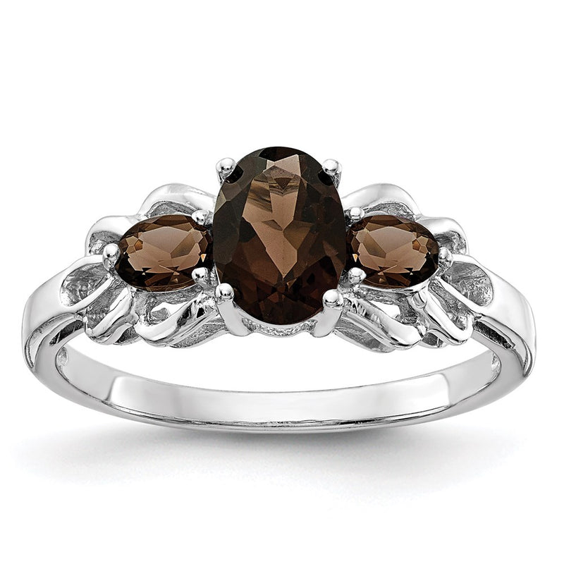 Sterling Silver Rhodium Smoky Quartz Ring