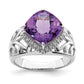 Sterling Silver 14K White Gold Plated Checker-Cut Amethyst & Diamond Gemstone Birthstone Ring Fine Jewelry Gift for Her
