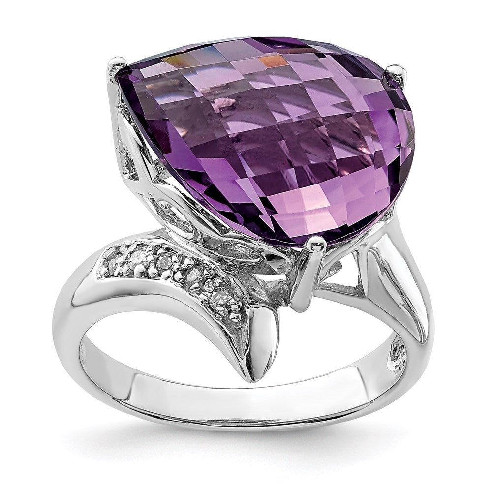 Sterling Silver 14K White Gold Plated Amethyst & Diamond Gemstone Birthstone Ring Fine Jewelry Gift for Her